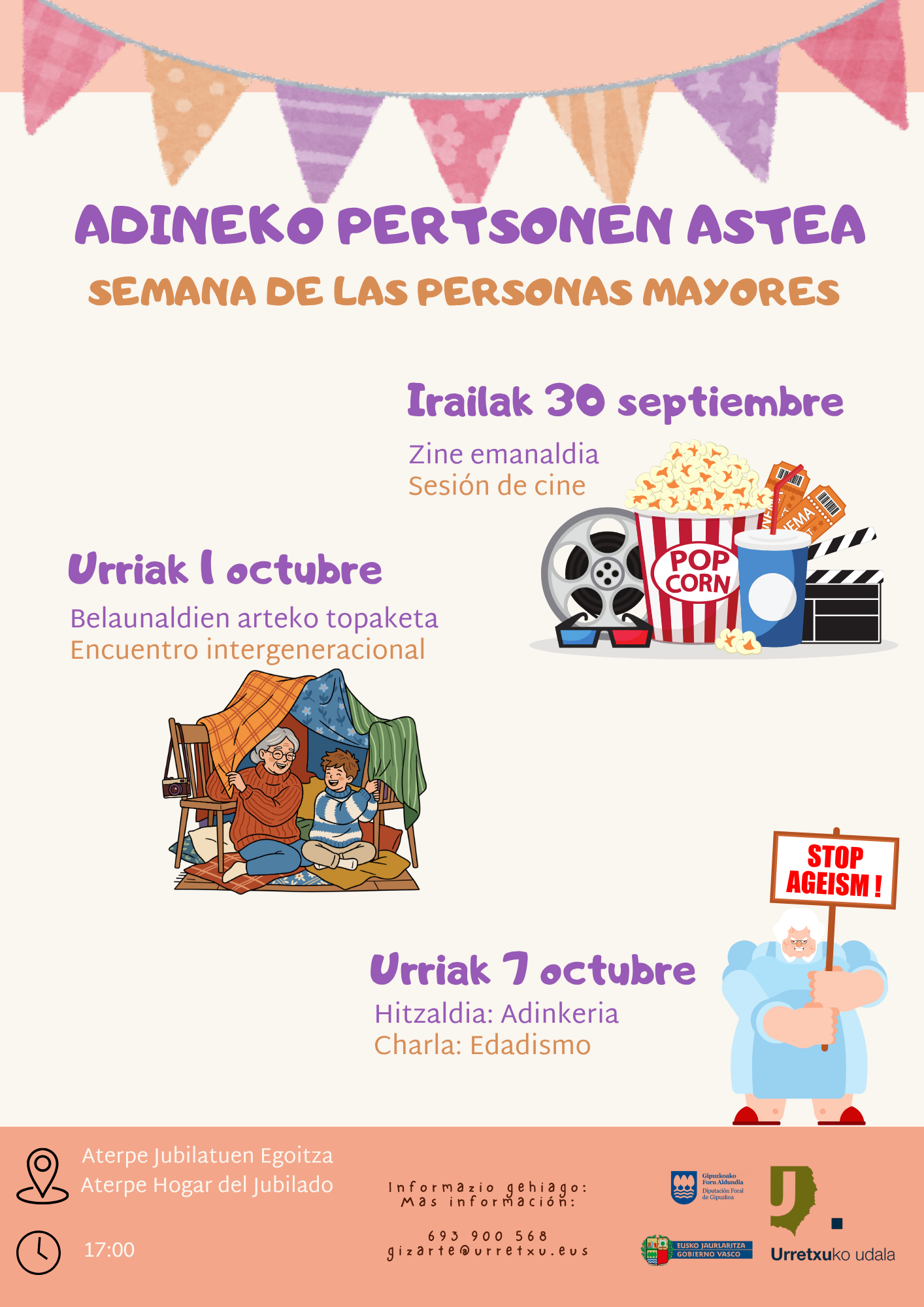 Urretxuko Aterpe Jubilatu Elkarteak  Adineko Pertsonen Astea ospatuko du irailaren 30etik urriaren 7ra 