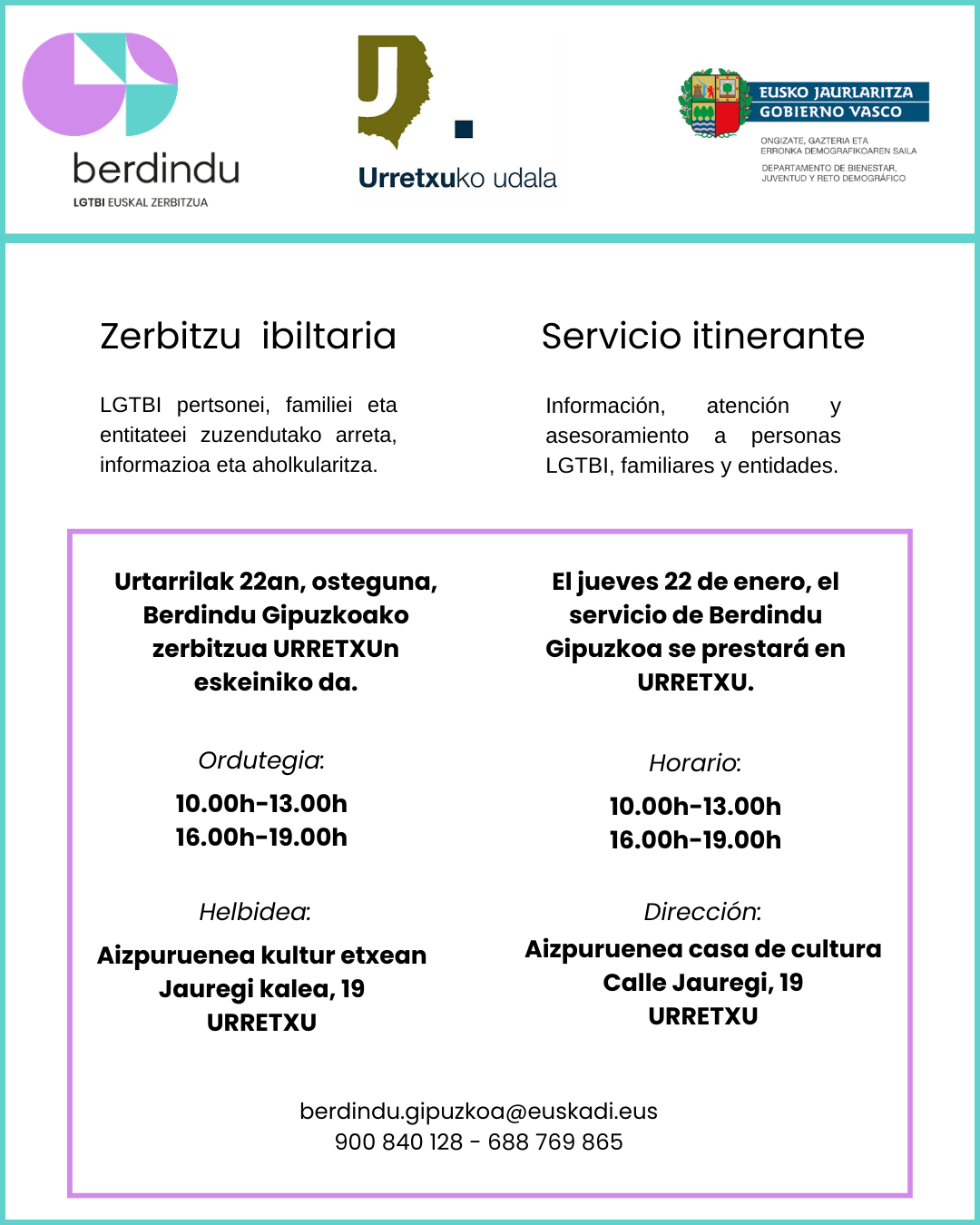 Berdindu Ibiltaria urtarrilak 22an Urretxun