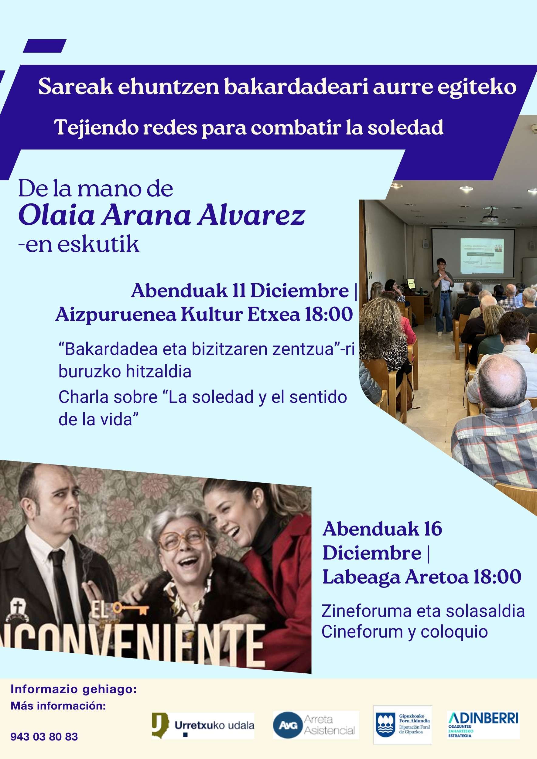 Urretxu organiza dos iniciativas para involucrar y empoderar a la ciudadanía en la detección y prevención de la soledad no deseada