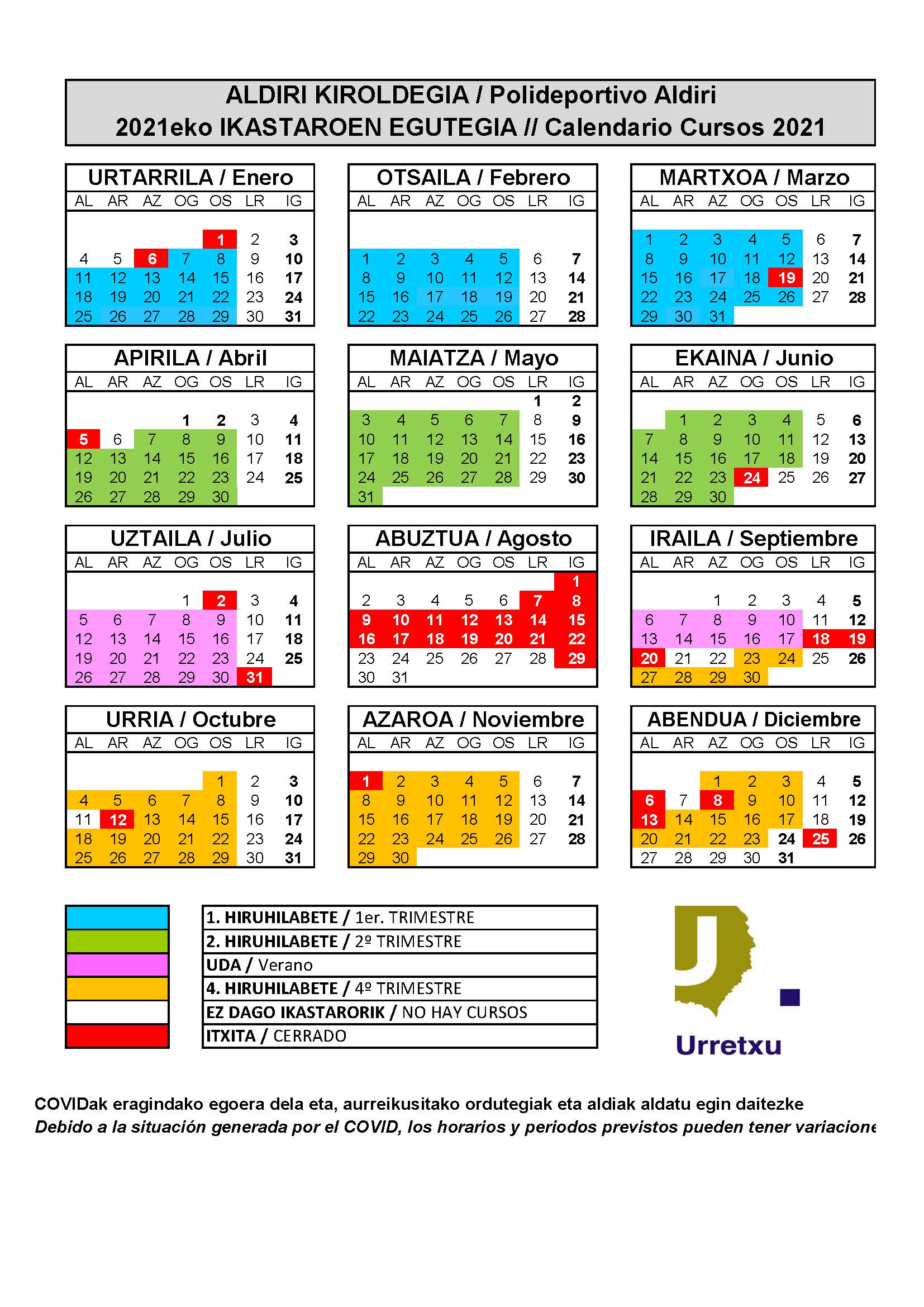 Aldiri Kiroldegia: 2022ko Ikastaroen Egutegia